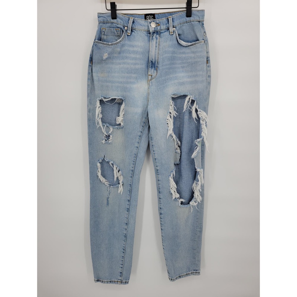 BDG 27 Mom High Rise Jeans Straight Leg Light Wash Distressed Holey Ripped
